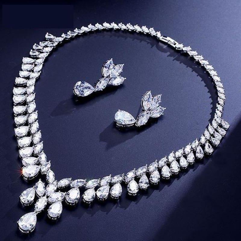 Cubic Zirconia Earrings And Necklace Jewelry Bridal Formal Jewelry Sets - White - jewelry set
