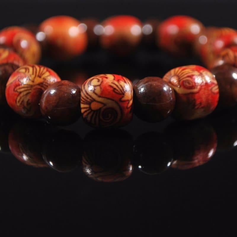 Dark Brown Agate Stone And Orange Print Wood Mens Bracelets - Handmade