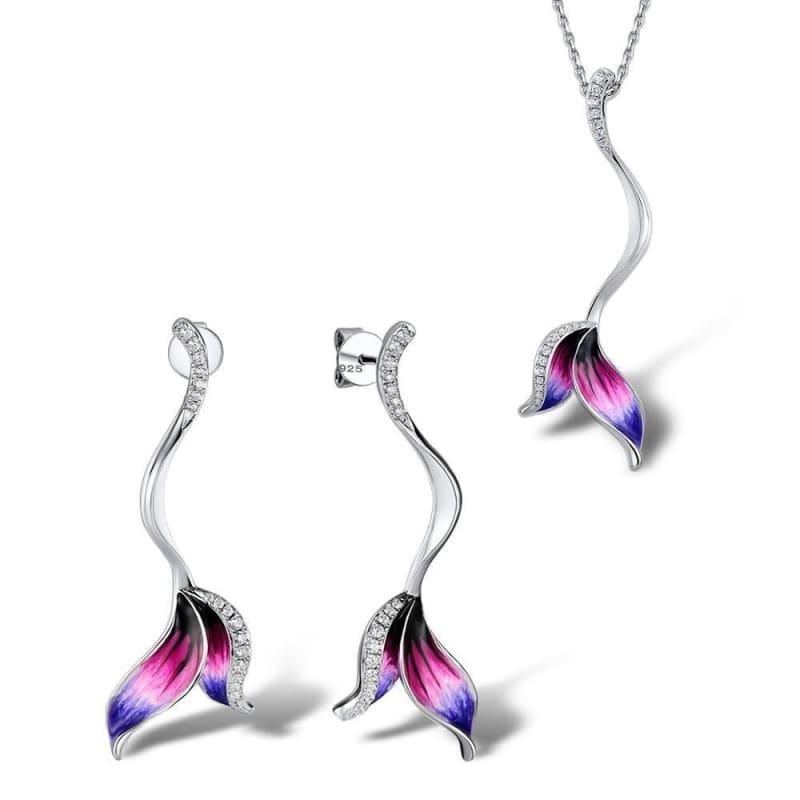 Delicate Purple Leaves Earrings Necklace Fashion Jewelry Handmade Enamel - jewelry set