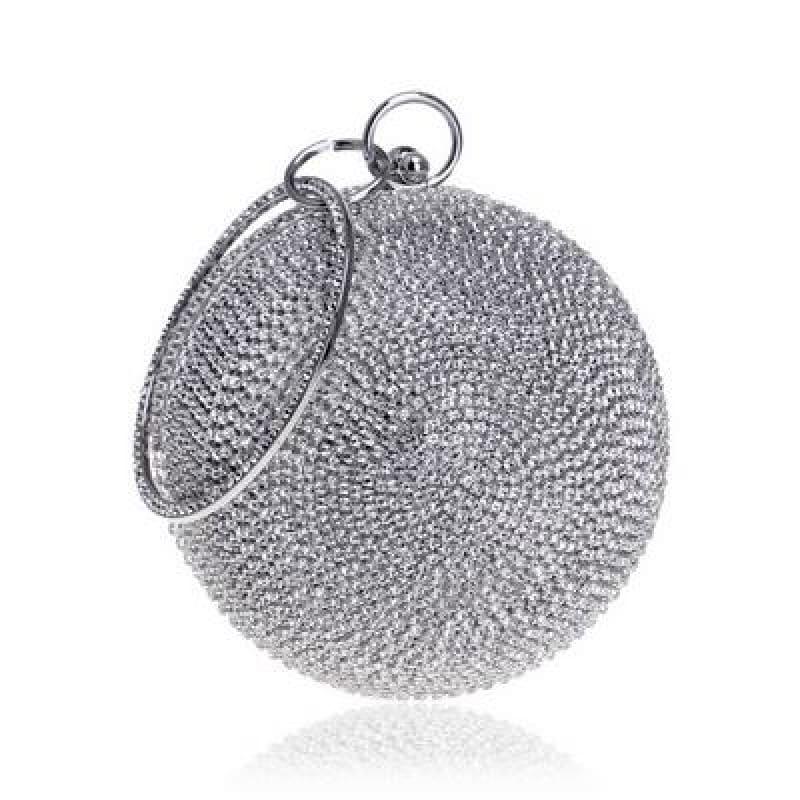 Diamonds Colorful Lady Round Shaped Evening Clutch Bag - YM8105silver - Clutch