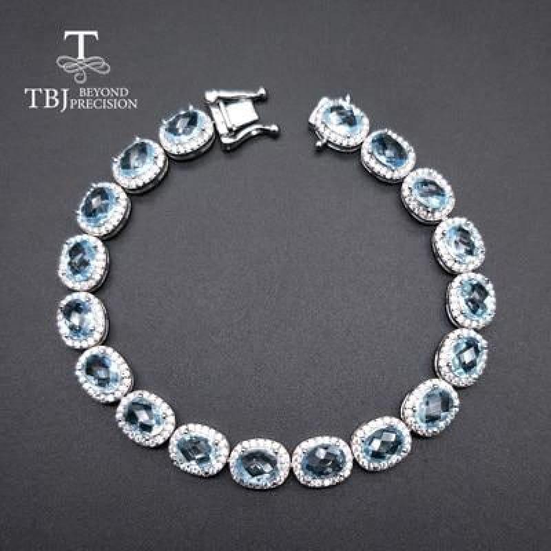 Elegant 925 Sterling SilverGemstone Bracelet - blue topaz / total length19.5 - bracelets