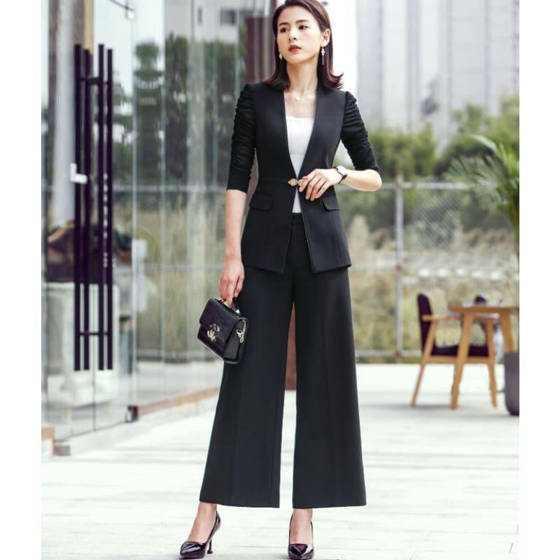 Elegant Half Sleeve Blazer Business Skirt Suits - Black coat and pants / 4XL - Suits