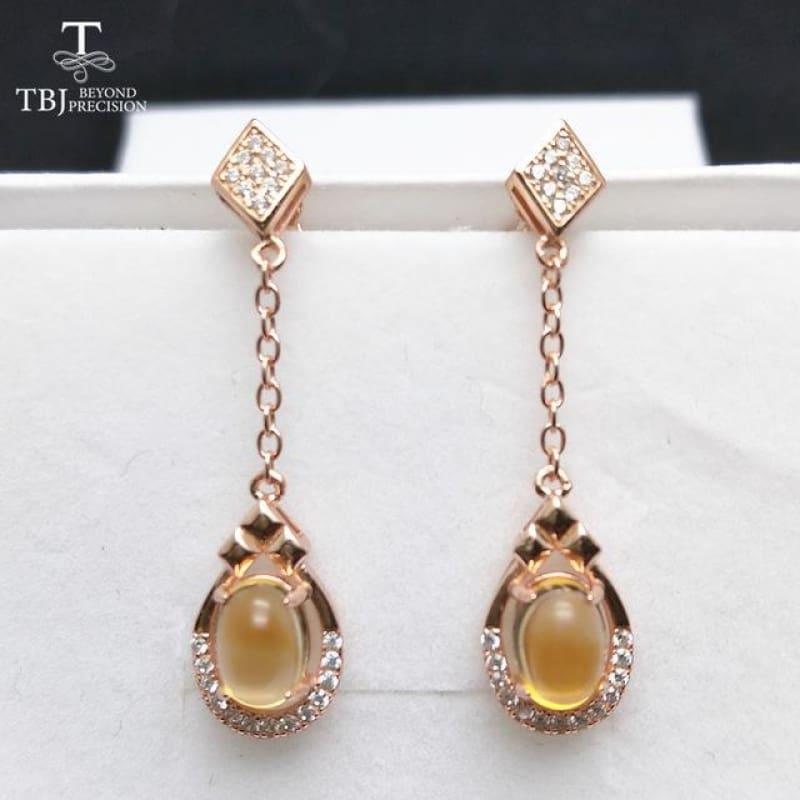 Elegant Natural Citrine Rose Color Gemstone Earrings - YELLOW - Earrings