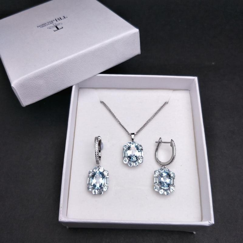 Exquisite Sky Blue Topaz Elegant Pendant Earrings Gemstone Jewelry Set - Jewelry set