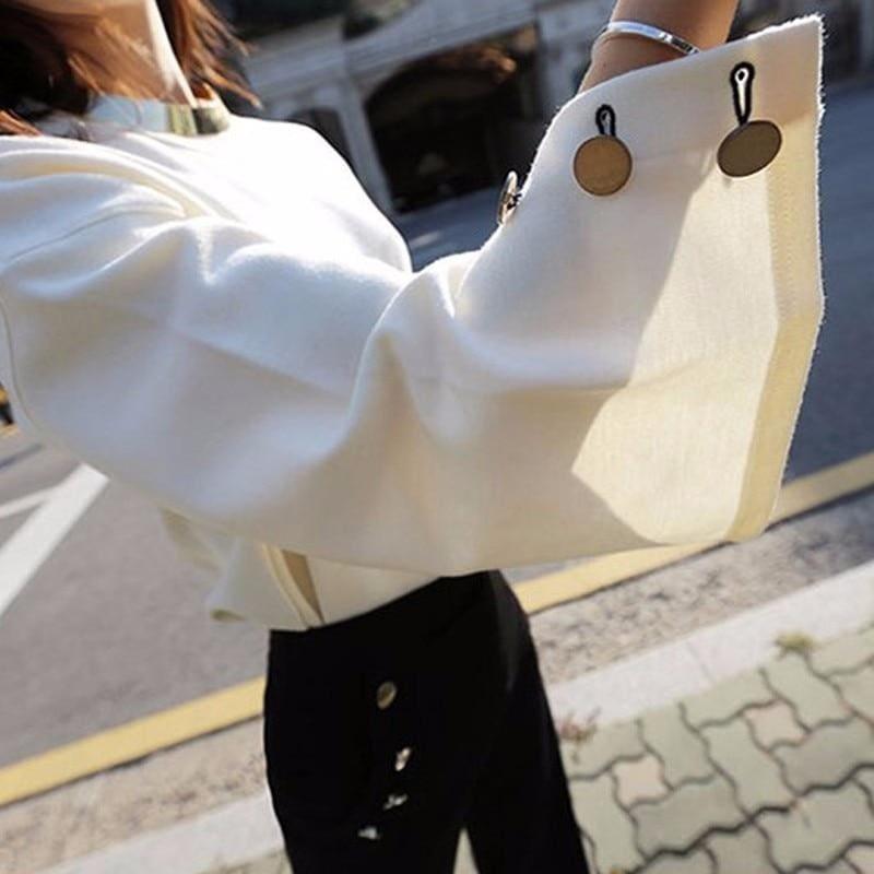 Flare Sleeve Split O Neck With Necklace White Pullover Blouse - Long Sleeve