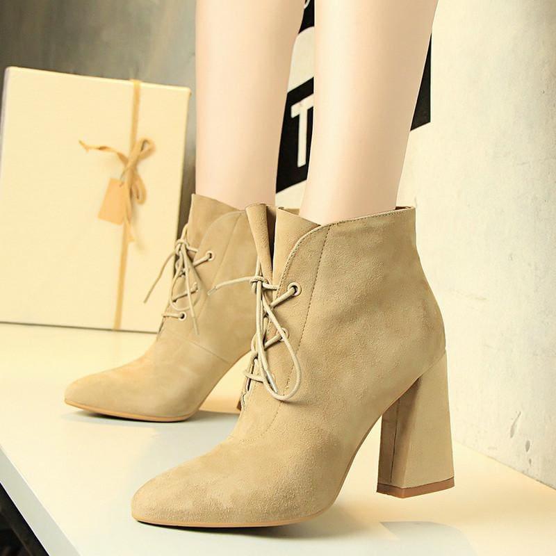Flock Fashion Pointed Toe Ankle Boots - booties