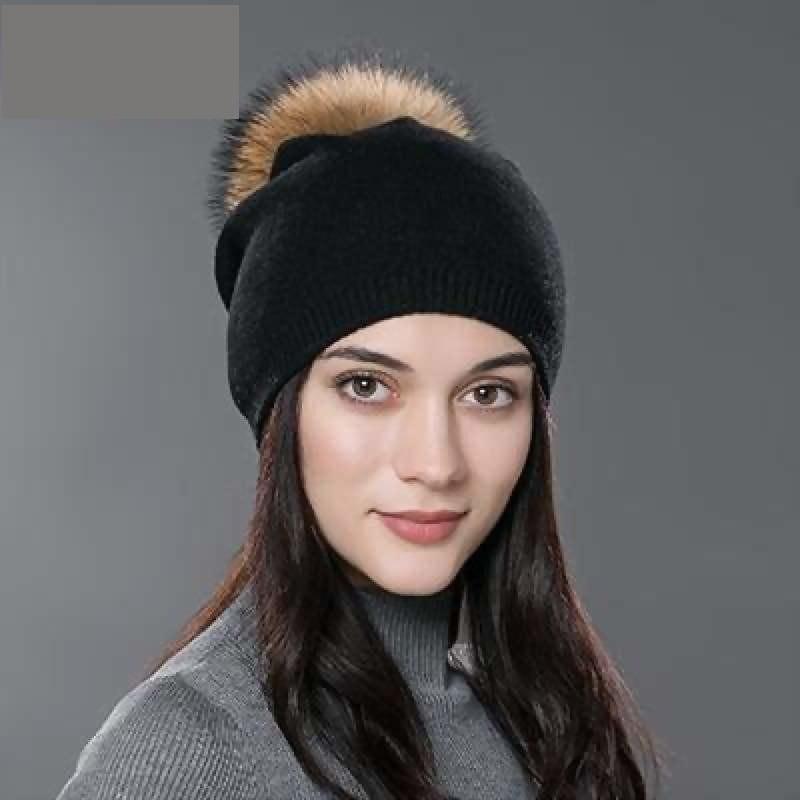Fur Pom Pom Wool Knitted Thick Warm Beanies Hats - 01D - Hats