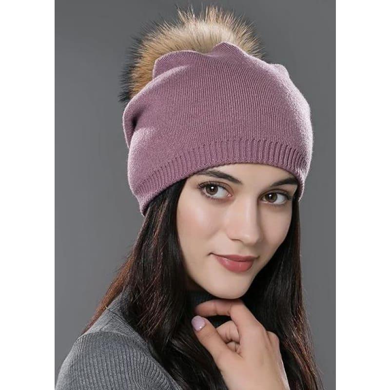 Fur Pom Pom Wool Knitted Thick Warm Beanies Hats - 05D - Hats