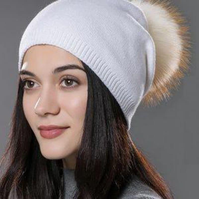 Fur Pom Pom Wool Knitted Thick Warm Beanies Hats - 10E - Hats
