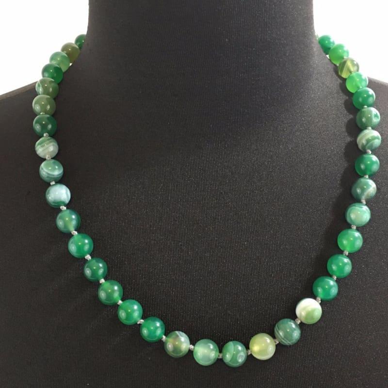 Genuine Green Stripe Agate Onyx Necklace. - TeresaCollections