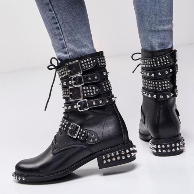 Genuine Leather Ankle Boots Motorcycle Boots - TeresaCollections