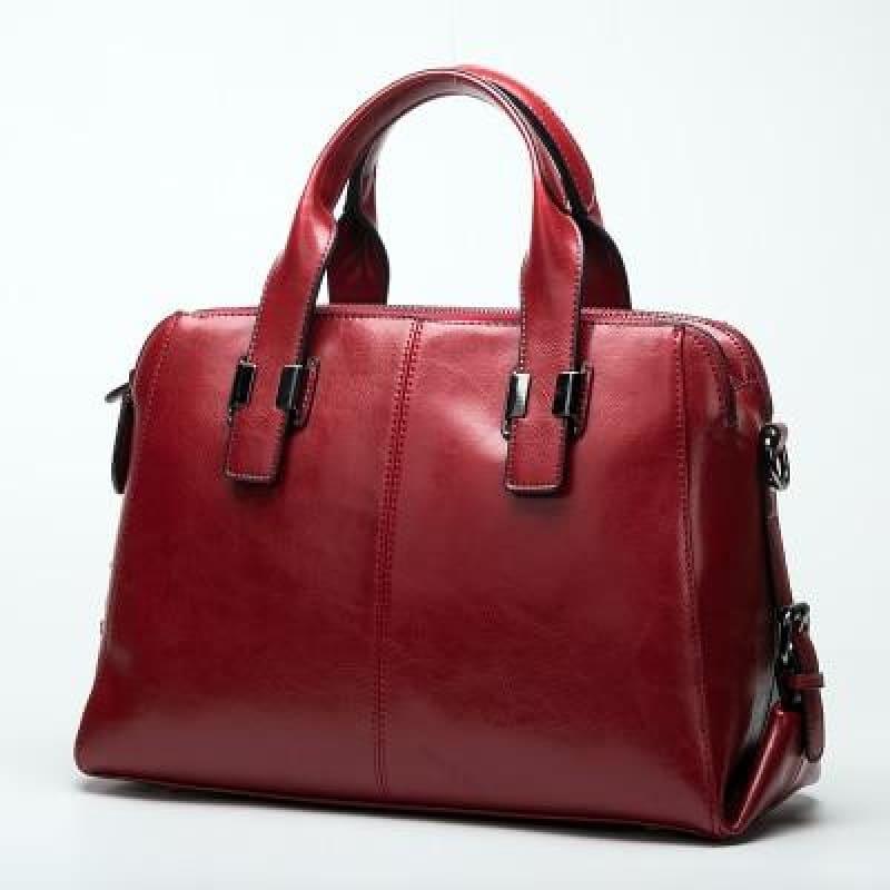 Genuine Leather Messenger Bag - wine red / (30cm<Max Length<50cm) - HandBag