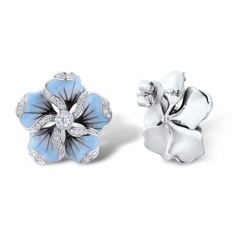 Gorgeous Blue Flower Ring Earrings Fashion Trendy Jewelry Set - jewelry set