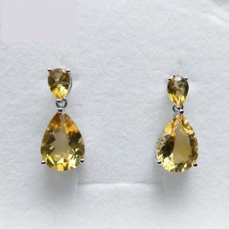 Gorgeous Pear Shaped Brazil Citrine S925 silver Gemstone Earring and Pendant Jewelry Set - earring / 45cm - Jewelry Set
