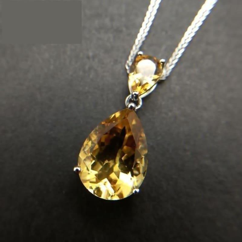 Gorgeous Pear Shaped Brazil Citrine S925 silver Gemstone Earring and Pendant Jewelry Set - pendant / 45cm - Jewelry Set