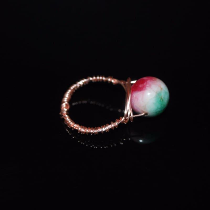 Green and Red Jade Handcrafted Wired Ring - 8 / Champagne - Handmade