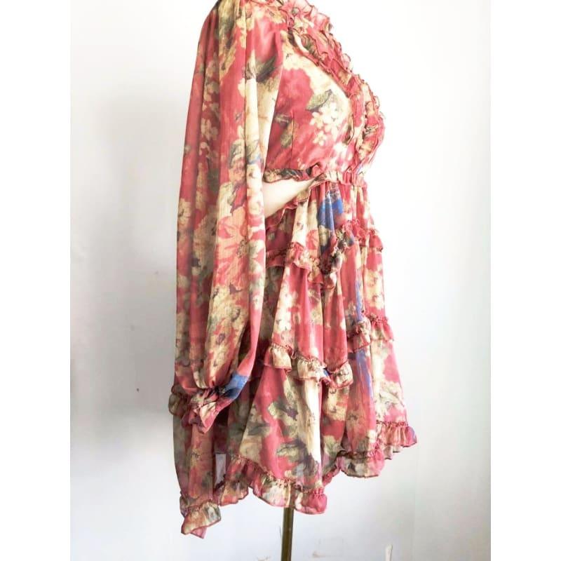 Holiday Flower Print Backless Fashion Silk Runway Mini Dress - TeresaCollections