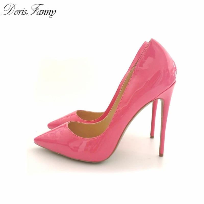 Hot Pink Patent Leather Sexy Stiletto High Heels Pumps - TeresaCollections