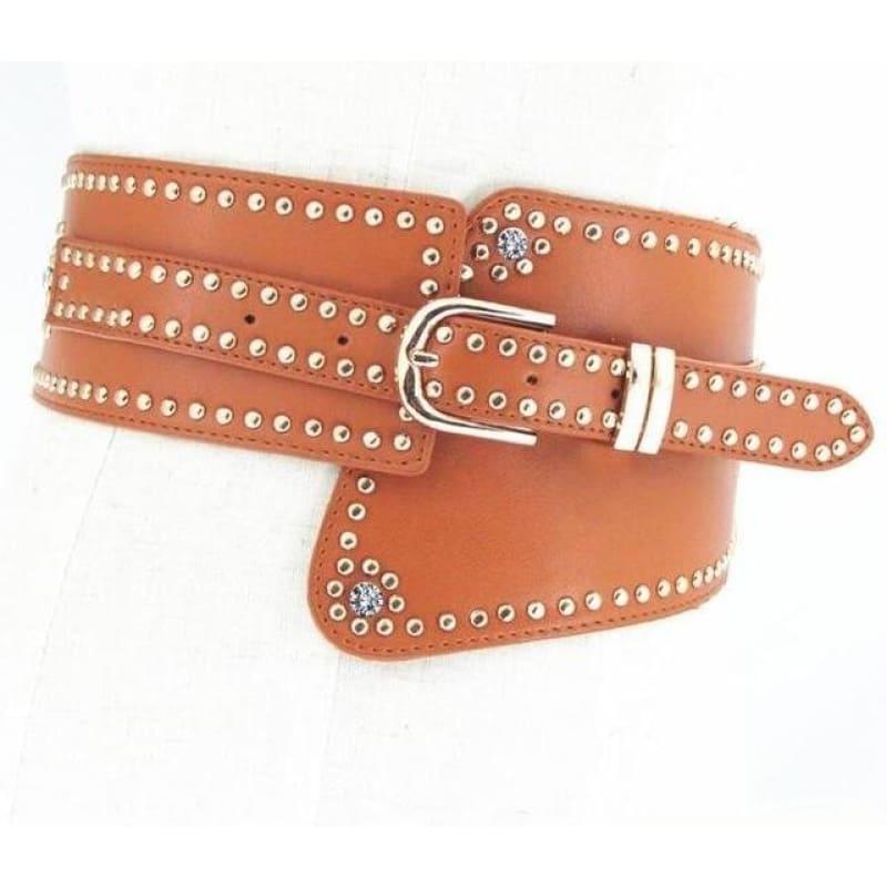 Hot Rivet Punk Style Wide Belt Women High Quality PU Leather Waistband Elastic Belt - E003 / 70cm - Belt