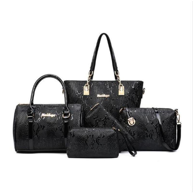 Leather Handbag High Quality Six-Piece Set Bag - Black 5 pieces / China - handbag