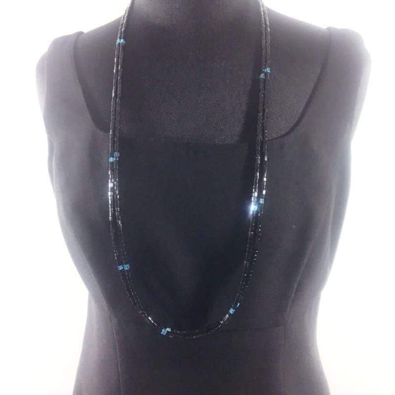 Long Black Two Strands With Blue Ascent Elegant Womens Necklace - Handmade