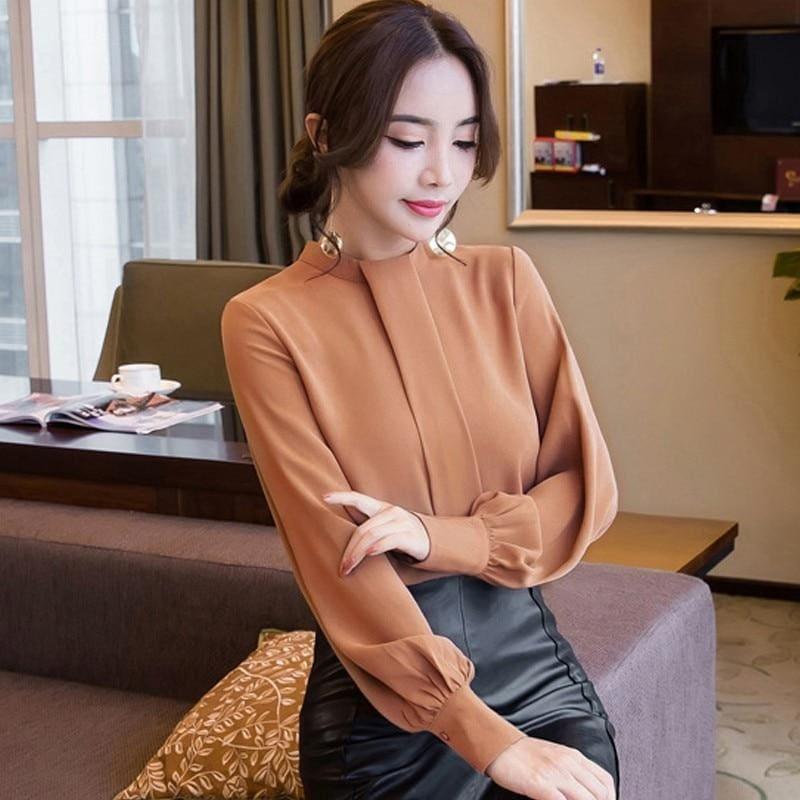Long Sleeve Shirts Casual Chiffon Work Wear Office Blouse - TeresaCollections