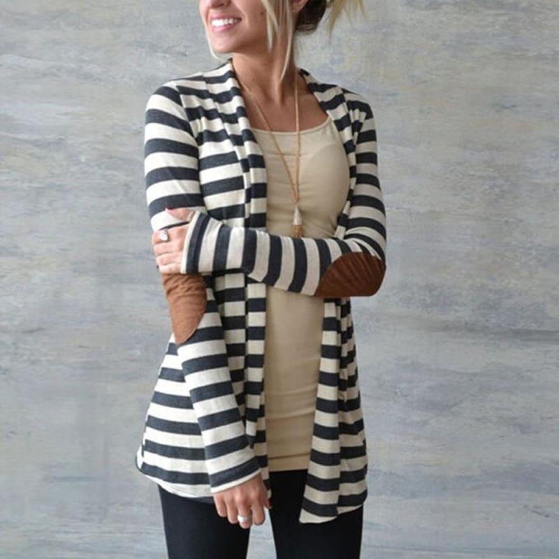 Long Sleeve Striped Printed Casual Elbow Patchwork Knitted Sweater - Gray / 4XL - women Sweater