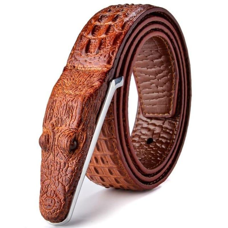 Luxury Leather Designer High Quality Crocodile Men Belt - Red Brown / 105cm - belts
