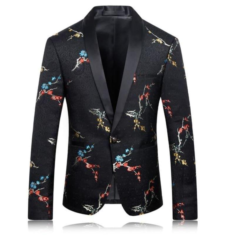 Mens Tuxedo Blazers Floral Blazer Jacket - Black / 4XL - Mens jacket