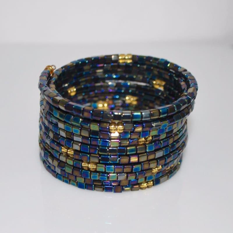 Metallic Blue Memory Wire One Size Bracelets - TeresaCollections