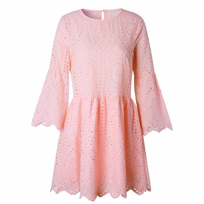 Mini Lace Sexy Dresses Women Flare Sleeve Mini Dress - pink dress / L - Short Sleeve
