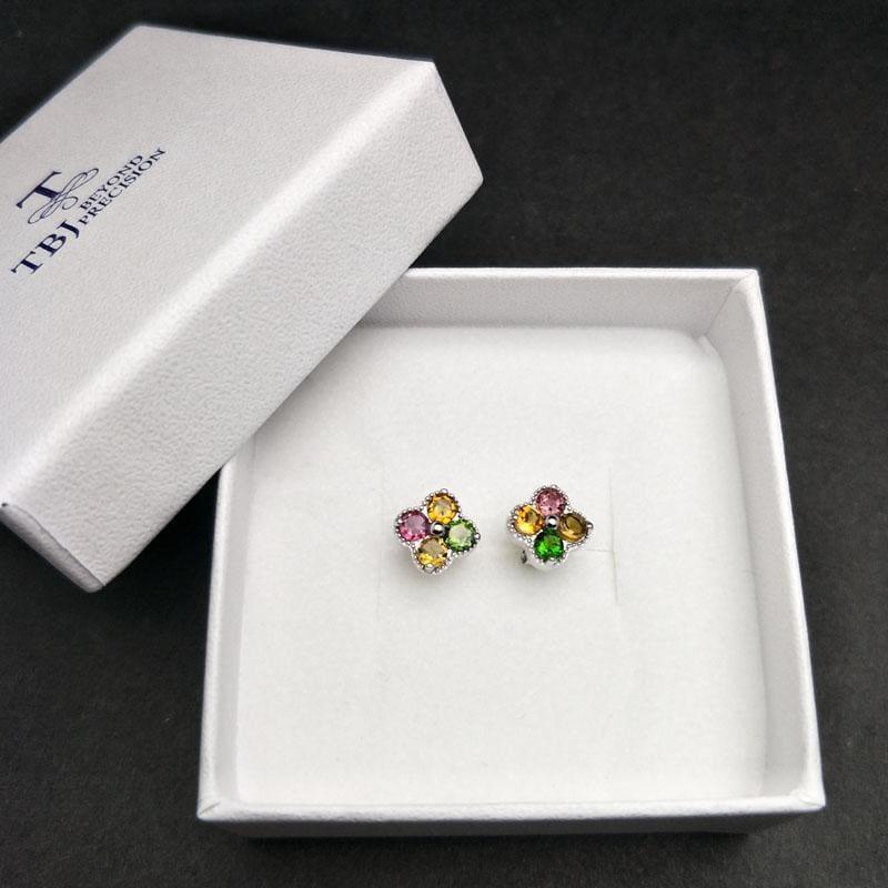 Natural Tourmaline 925 Sterling Silver Cute Small Romantic Colorful Earrings - earrings