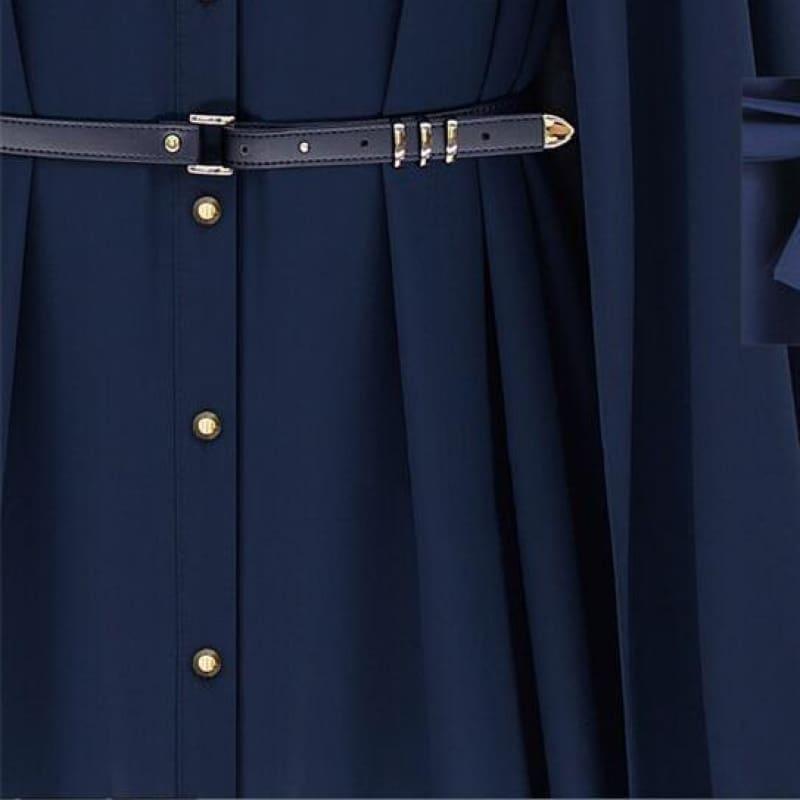 Navy Blue Beige Chiffon Cloak Blouse - Long Sleeves
