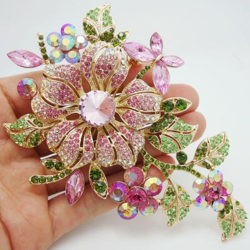 New Elegant Pink Brooch Pin Rhinestone Crystal Flower Romantic Wedding Bride Bridesmaid Rhinestone Jewelry Brooch Pin - Brooch