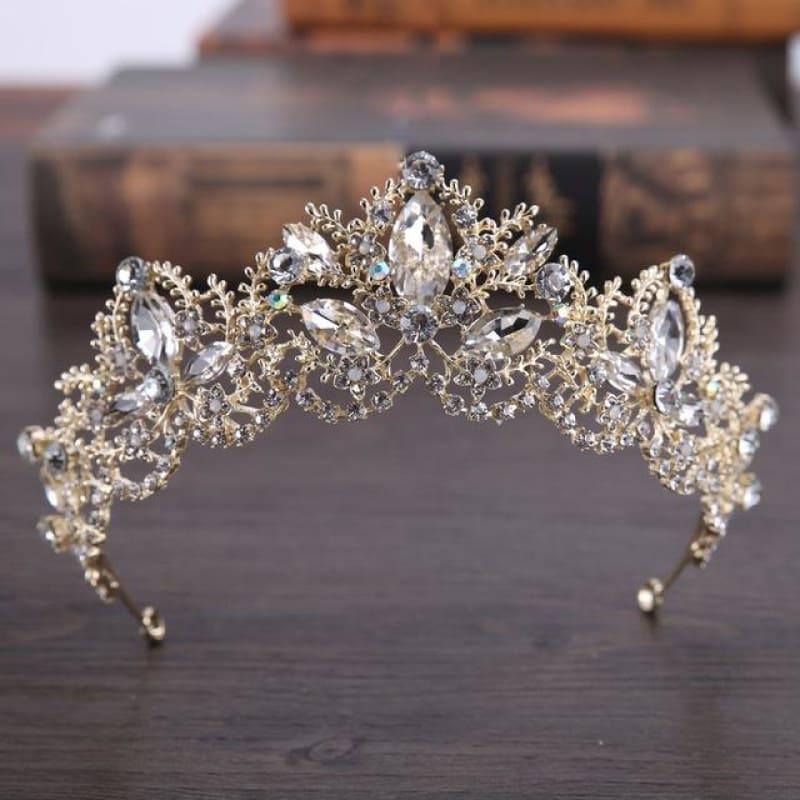 New Fashion Baroque Luxury Red Crystal Bridal Crown Tiaras Vintage Bride Wedding Hair Accessories - Yellow - hair clips