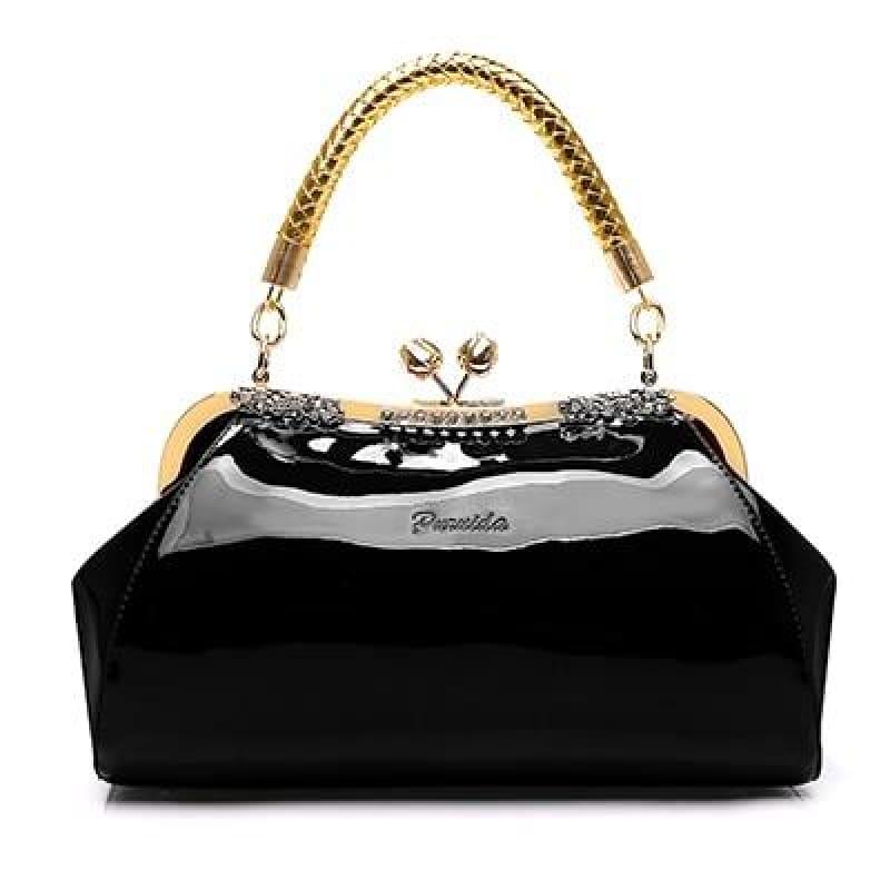 Patent Leather Women Designer Handbag - black / (30cm - HandBag