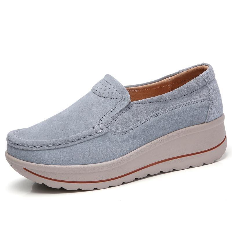 Platform Sneakers Leather Suede Slip On Flats - 3507 Grey / 10.5 - Flats