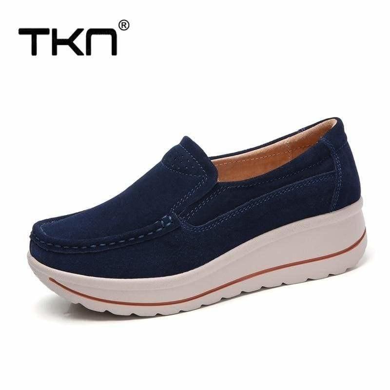 Platform Sneakers Leather Suede Slip on Flats - Flats