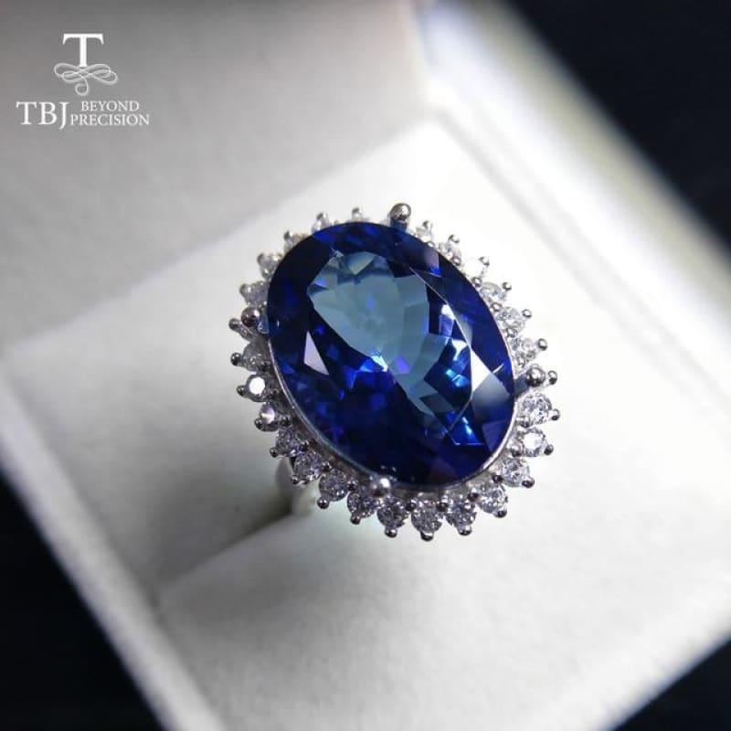 Princess Big 14ct Coated Blue Topaz Gemstone Ring - blue topaz / 7 - Rings