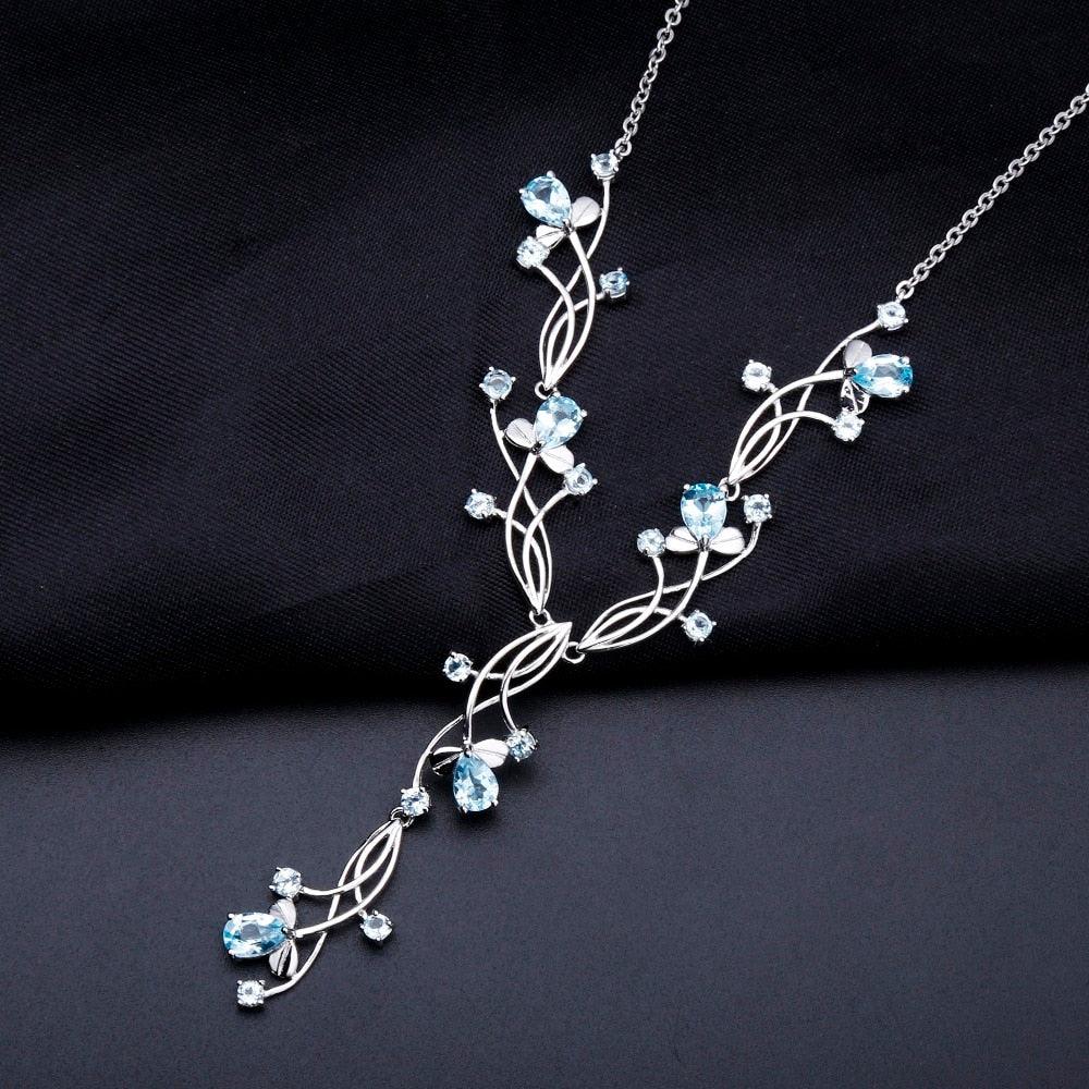 Sky Blue Topaz Romantic Gemstone Pendants Necklace - TeresaCollections