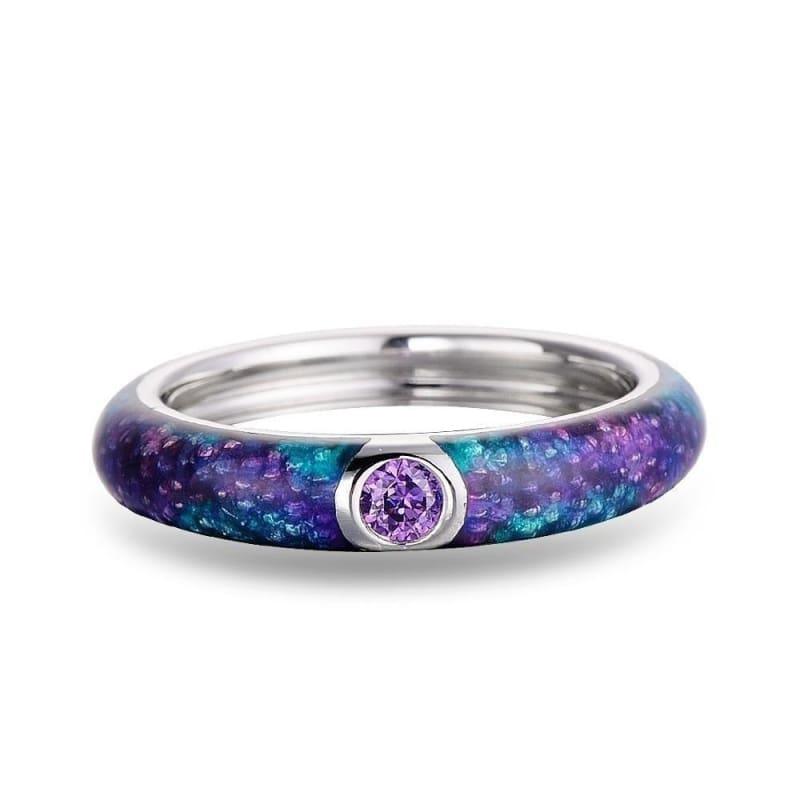 Purple Green Colorful 925 Sterling Silver Enamel Eternity Ring - Rings