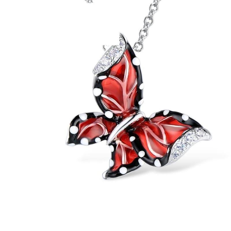 Red Butterfly White CZ Ring Earrings Pendant 925 Sterling Silver Fashion Jewelry Set - Jewelry Set