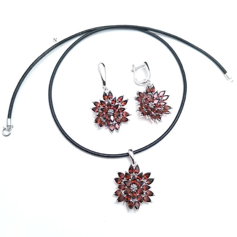 Red Mozambique Garnet Pendant Earrings Gemstone Jewelry Set - Jewelry set