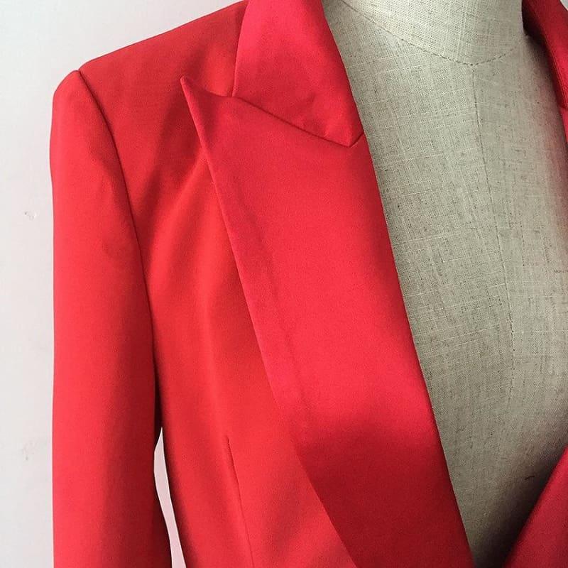 Red Satin Single Breasted Long Blazer Jacket Mini Dress - Mini dress