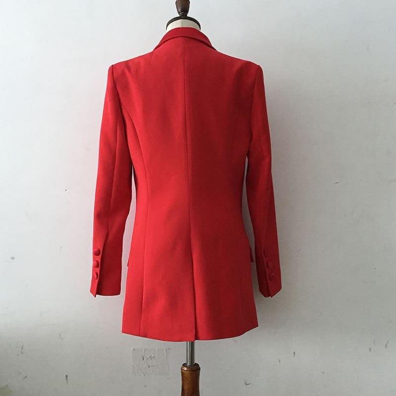 Red Satin Single Breasted Long Blazer Jacket Mini Dress - Mini Dress