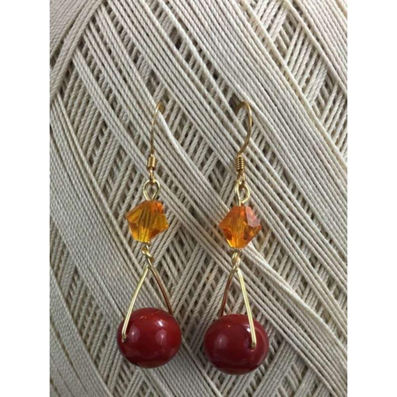 Red Shell Gold Filled Wired Dangle Earrings - Handmade