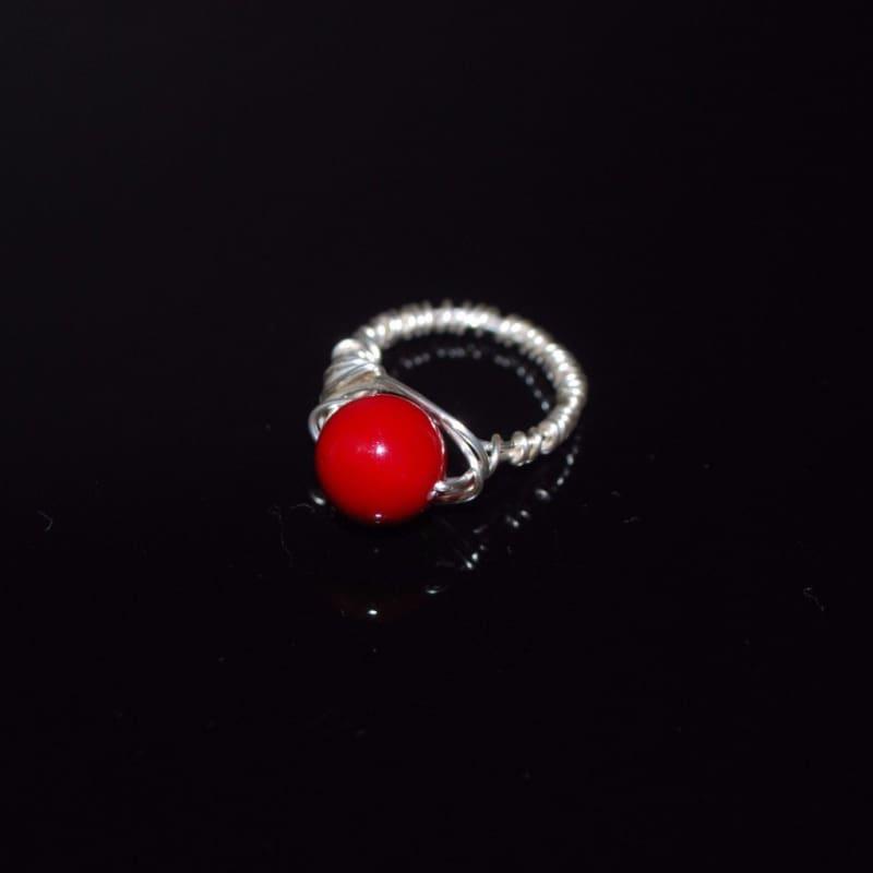 Red Shell Handcrafted Wire Womens Ring - Handmade
