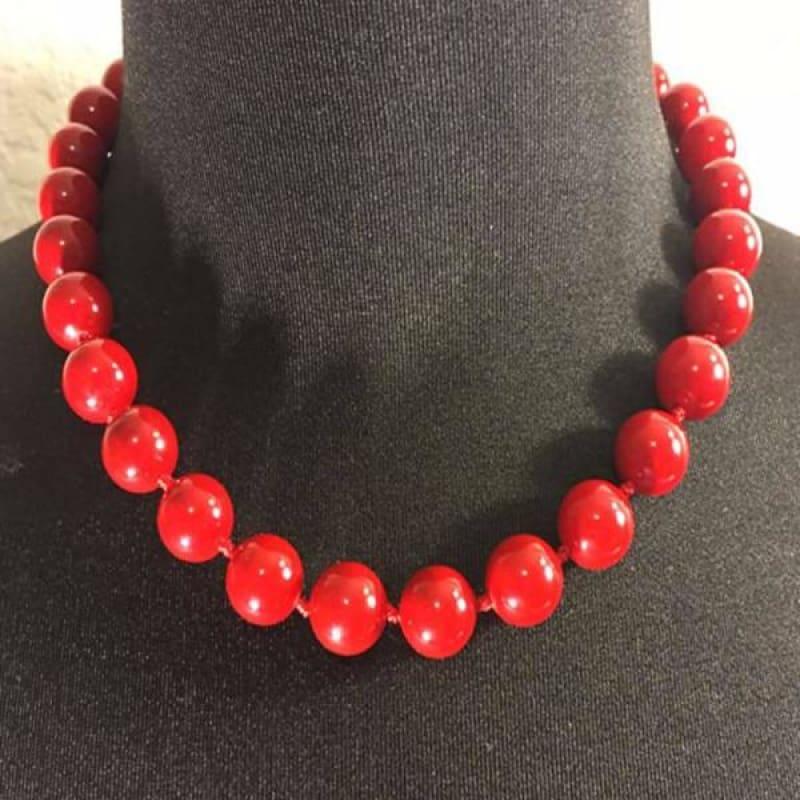 Red Shell Pearls Womens Beaded Necklace. - Handmade