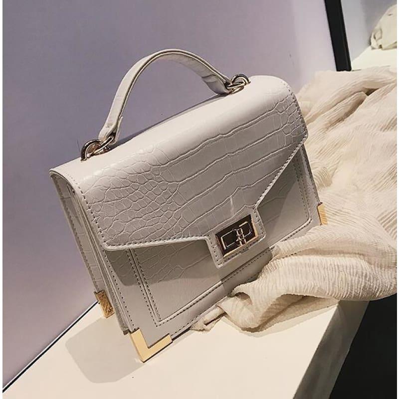 Retro Square Crocodile Tote Lock Shoulder Bag - Cream / 22 X 9 X 16 Cm - Handbag