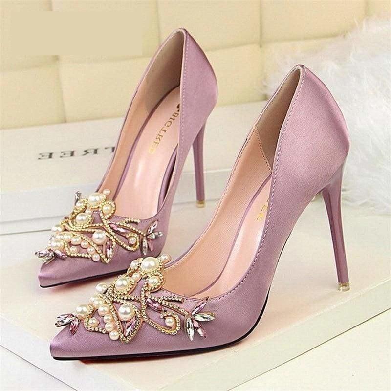 Rhinestone High Heels Pointed Toe Crystal Pearl Party ShoesPumps - Pumps